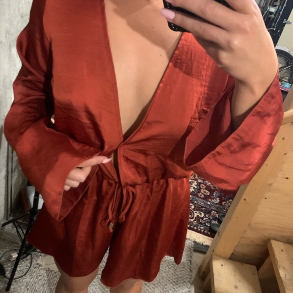 Rust silk romper - Picture 3 of 4